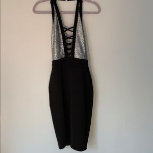 Black & Silver Halter Dress